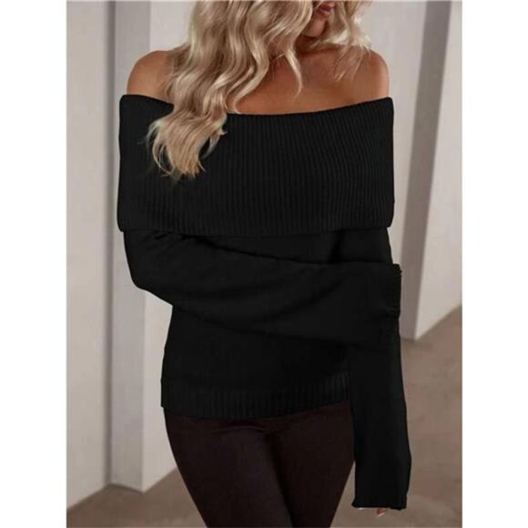 Off-Shoulder Ribbed Knit Sweater - Picture 10 of 10